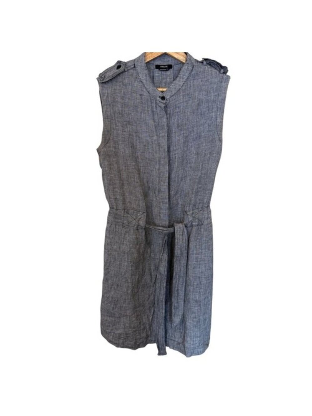 Singolare Linen Sleeveless Belted Utility Dress Size Medium Black White Checked